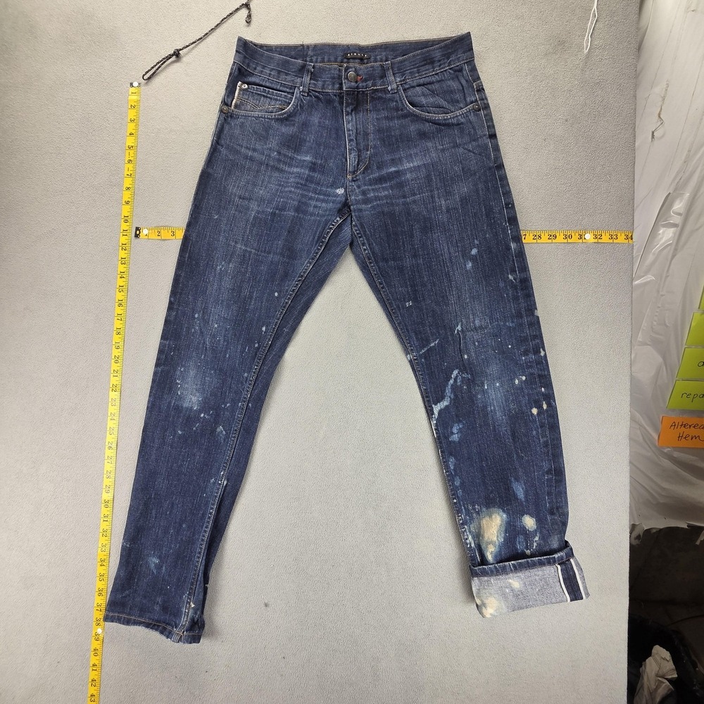 Sisley Jeans Mens Blue Selvedge Regular Tapered Paint Splatter Fits‎ 31x31